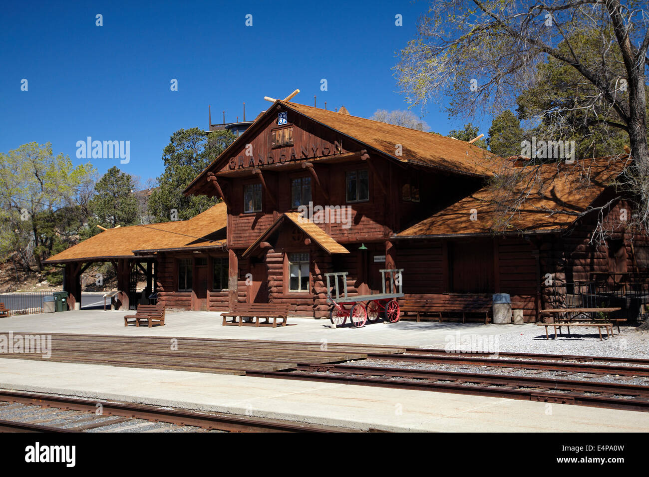 Grand Canyon Railroad Station (1909/10), Grand Canyon Village, South Rim, Grand Canyon National Park, Arizona, USA Stock Photo