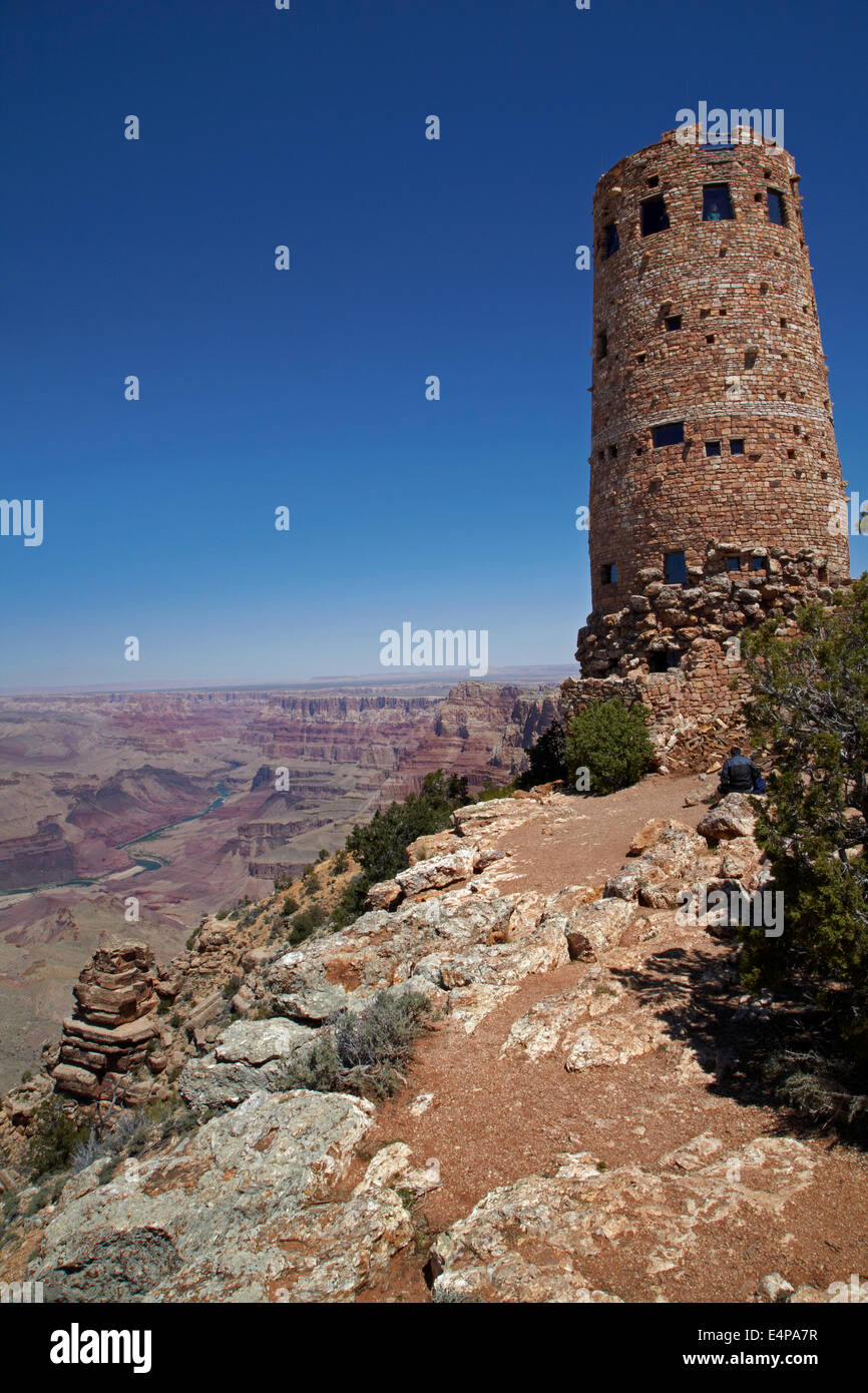 Grand Canyon and Watchtower (1932), Desert View, East Rim Drive, Grand Canyon National Park, Arizona, USA Stock Photo