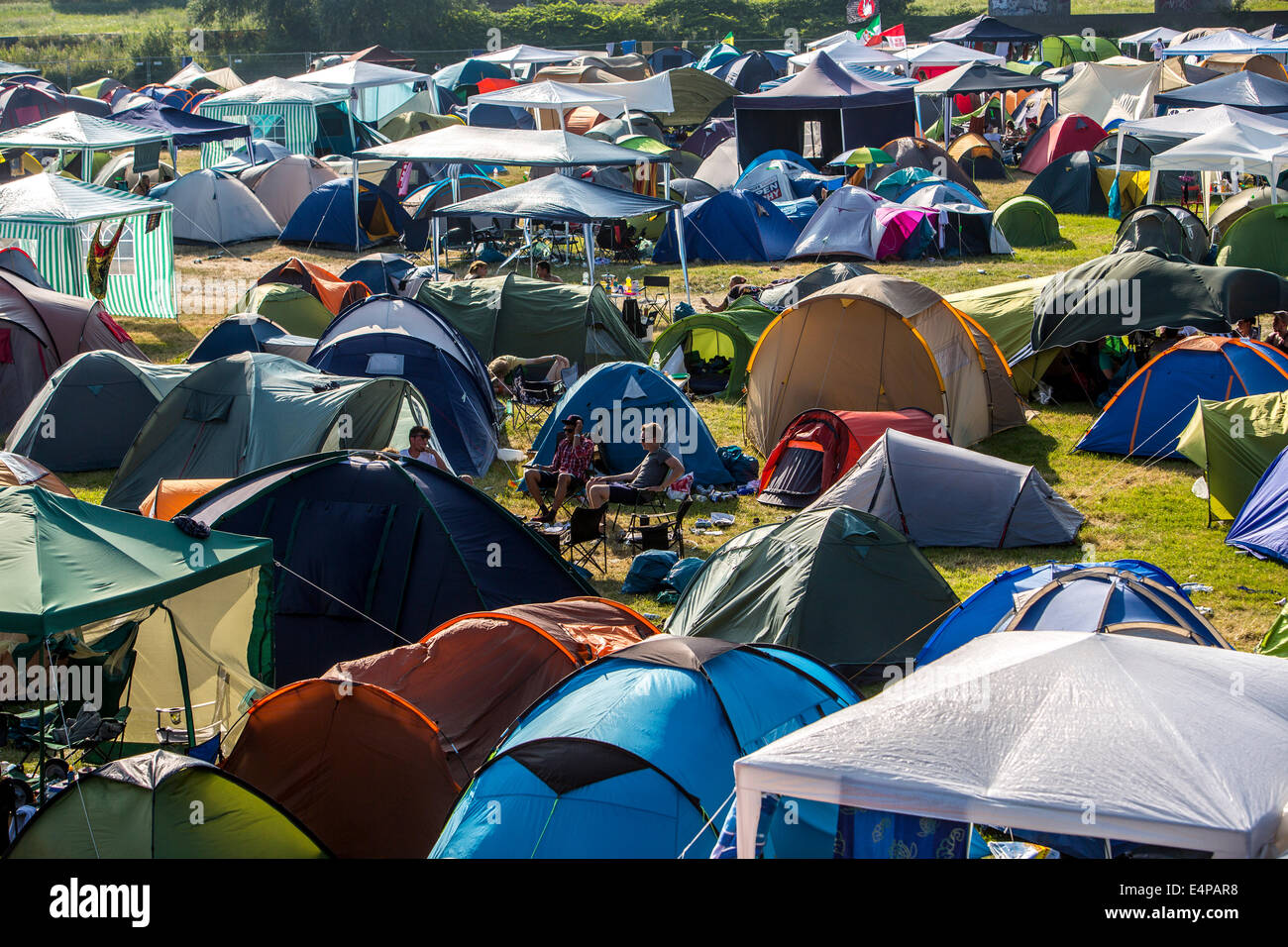 tent city, during an open air concert weekend, Muelheim, Germany Stock Photo
