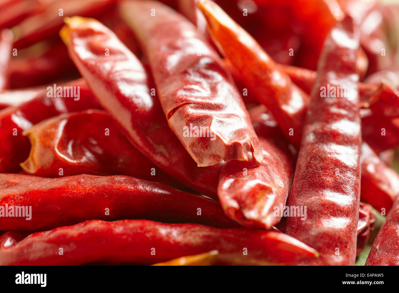 Chinese Dried Red Chile Peppers Stock Photo