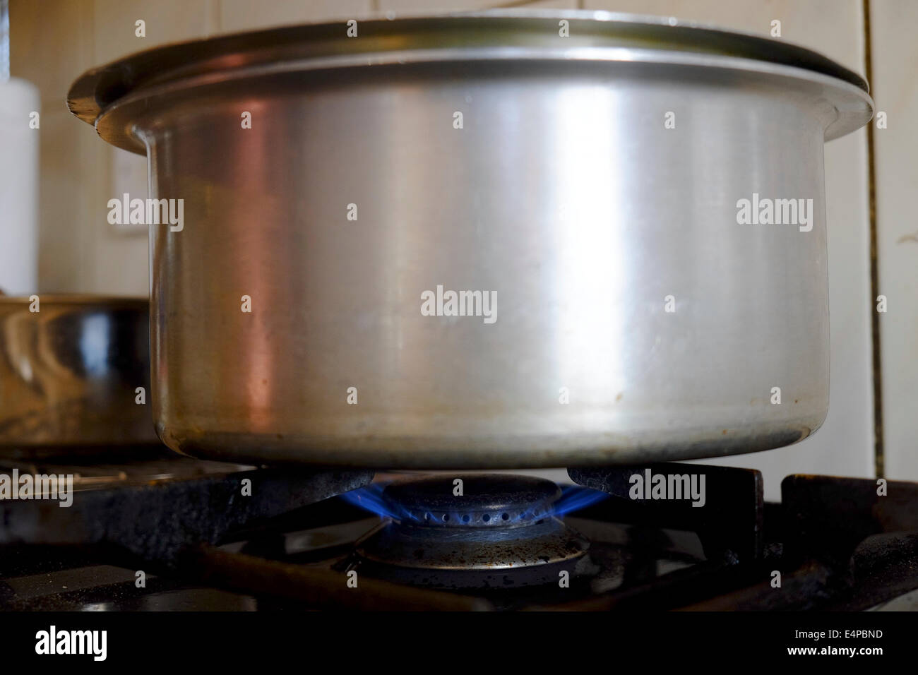 Large Cooking Pot On A Burning Gas Cooker Stock Photo Alamy