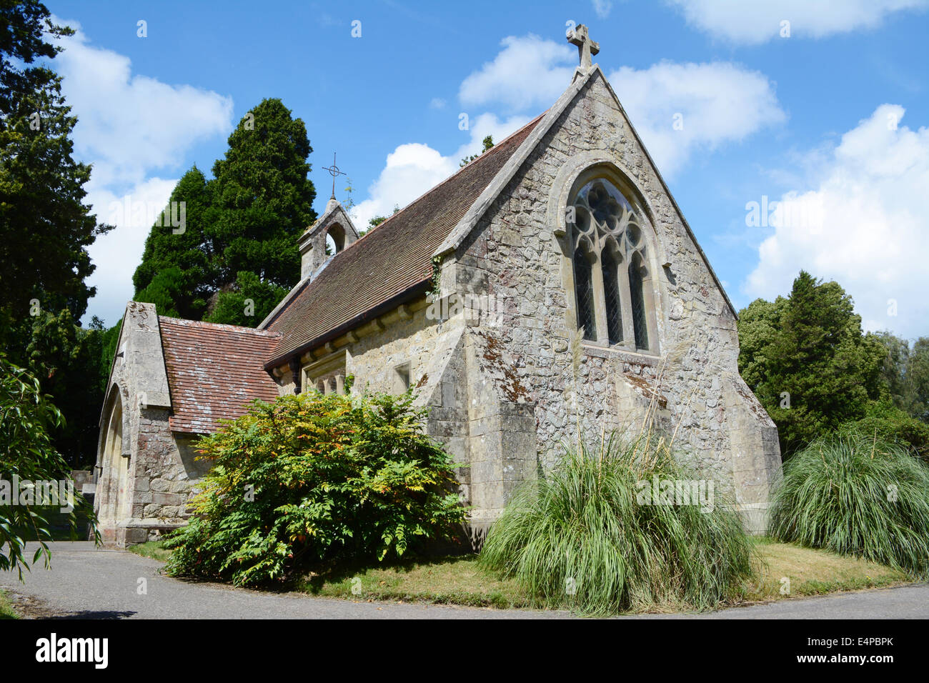 Small stone chapel in the village of Lyndhurst in the New Forest in the summer time Stock Photo
