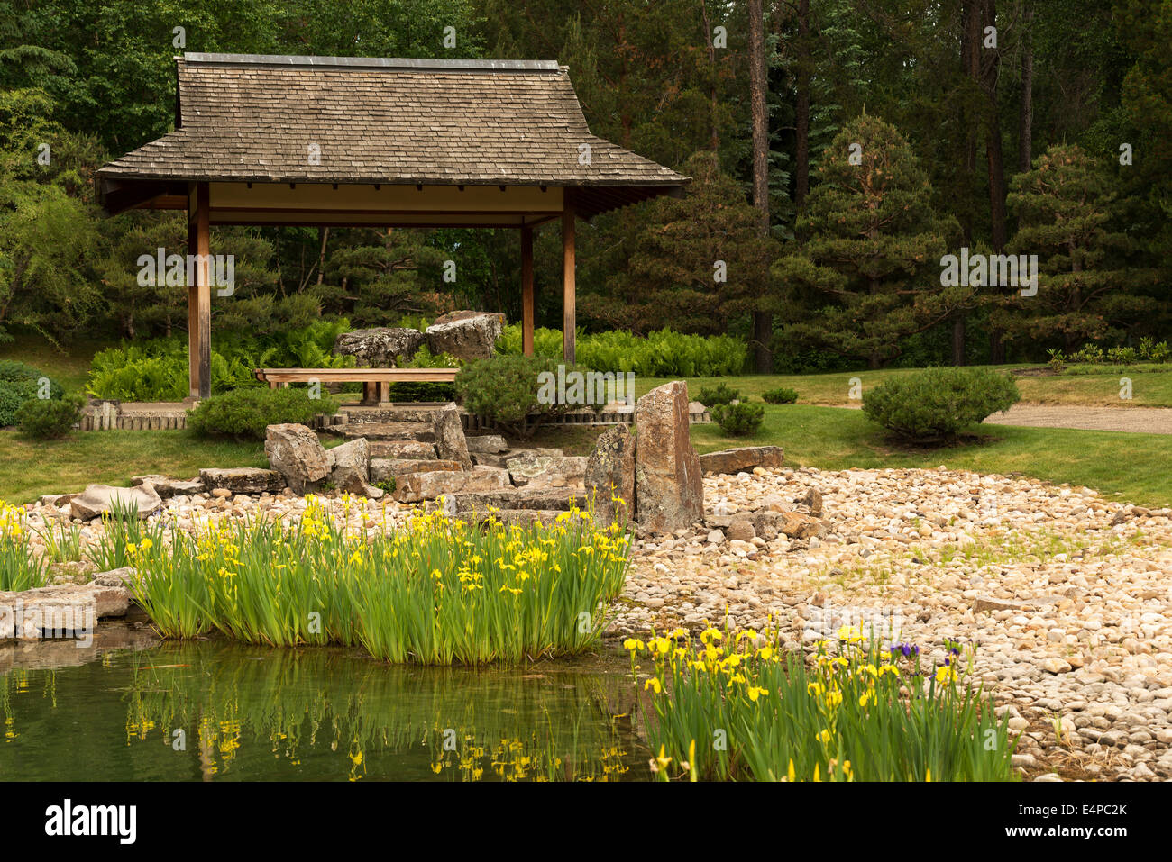 Japanesse Garden in Devon Alberta. Stock Photo