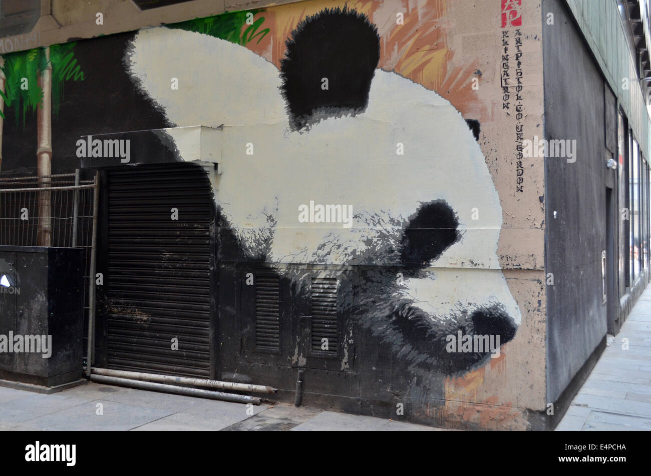 Panda graffiti in a lane in Glasgow Stock Photo