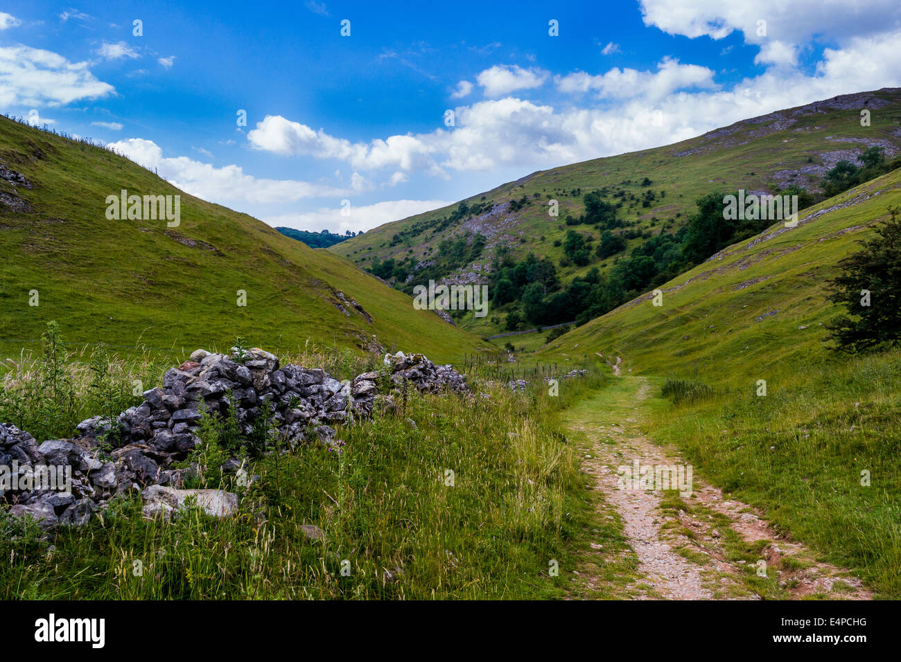 Dovedale hills and footpath, UK Stock Photo
