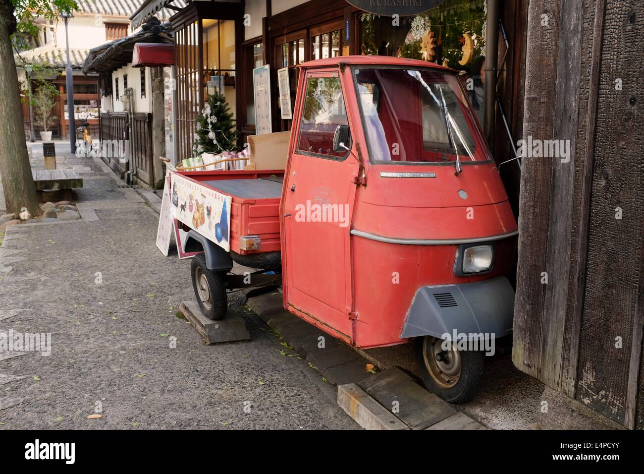 Vespacar Tricycle in Historic Bikan District, Kurashiki, Okayama, Japan Stock Photo