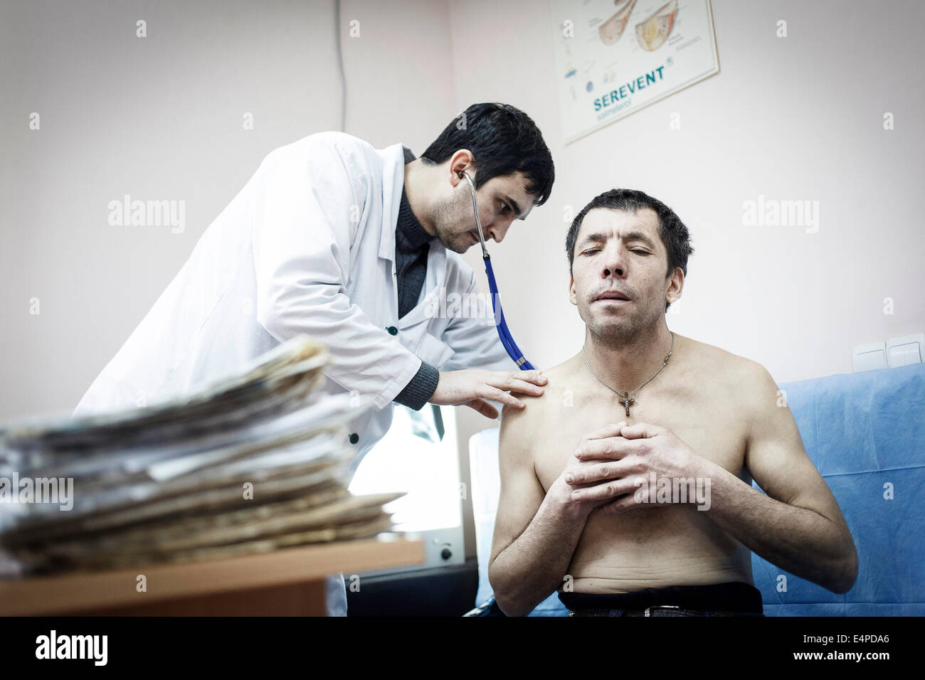 Examination of a patient, tuberculosis and HIV in Moldova Stock Photo