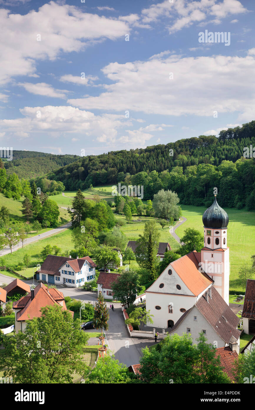 Townscape, Bichishausen, Lautertal, Münsingen, Swabian Jura, Baden-Württemberg, Germany Stock Photo