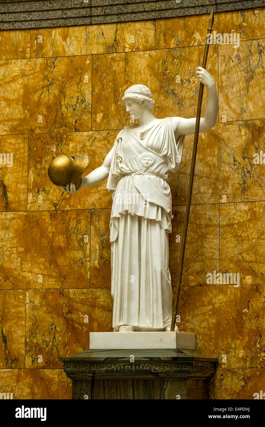Marble statue of the goddess Athena, copy of the bronze statue by sculptor Phidias on the Acropolis at Athens, the foyer of the Stock Photo