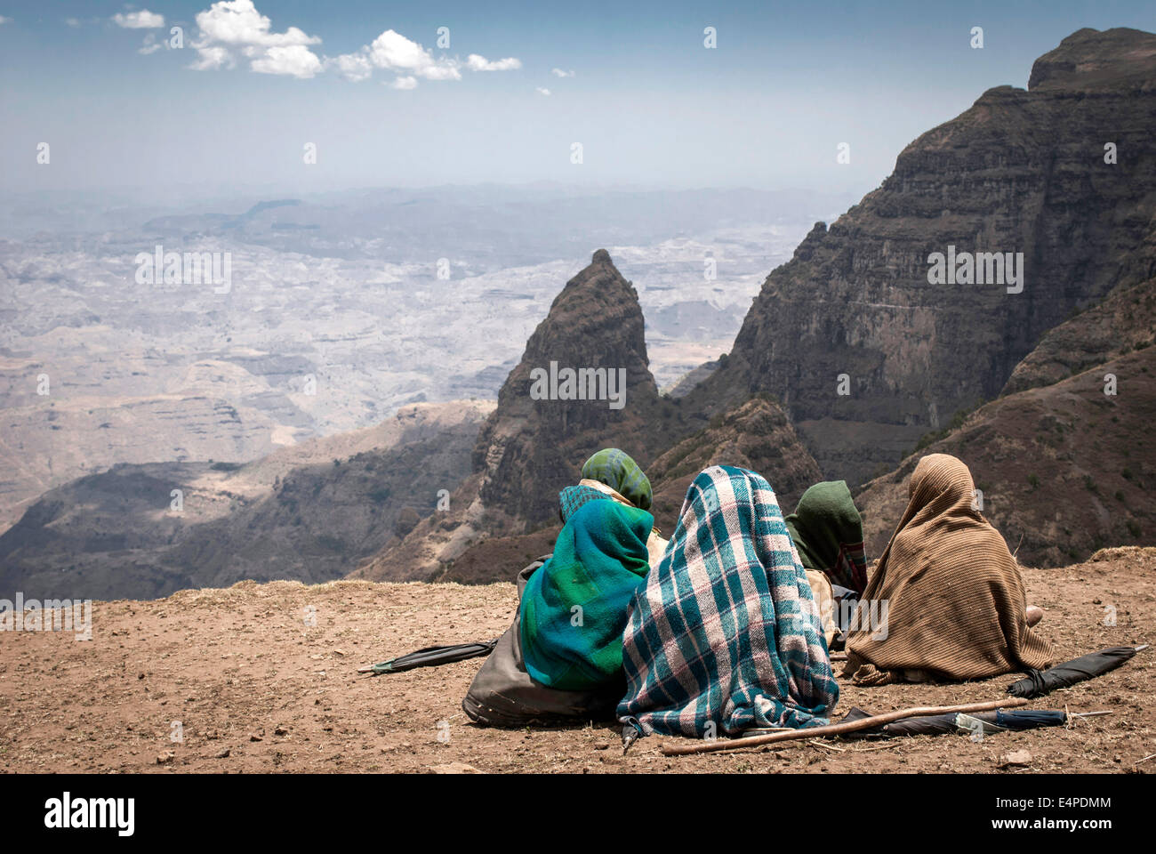 Shepherds, Simien Mountains, Ras Dashan or Ras Dejen, Ethiopia Stock Photo