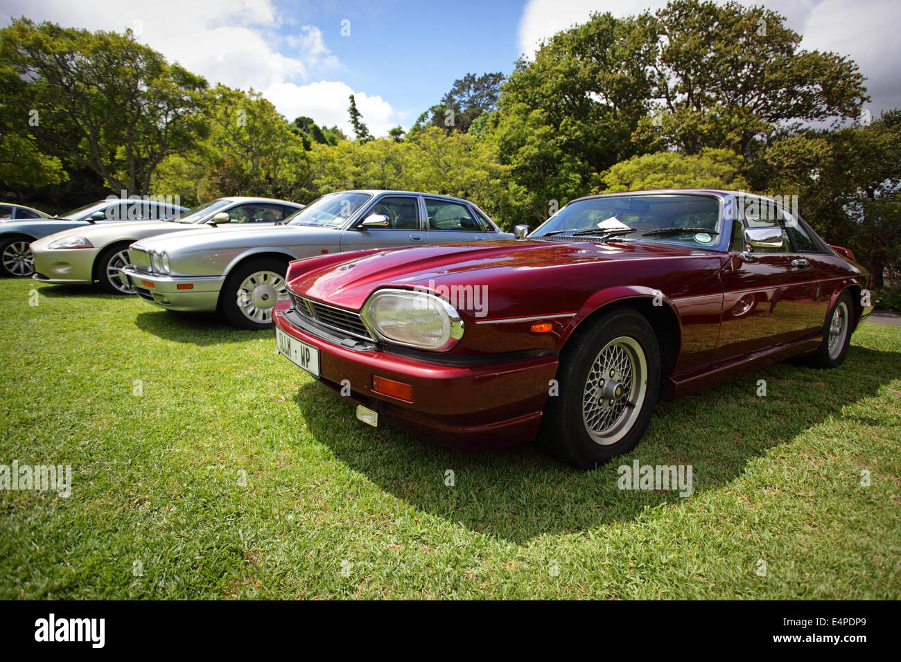 Vintage Jaguar, Shiny red Jaguar XJ-S grand tourer Stock Photo