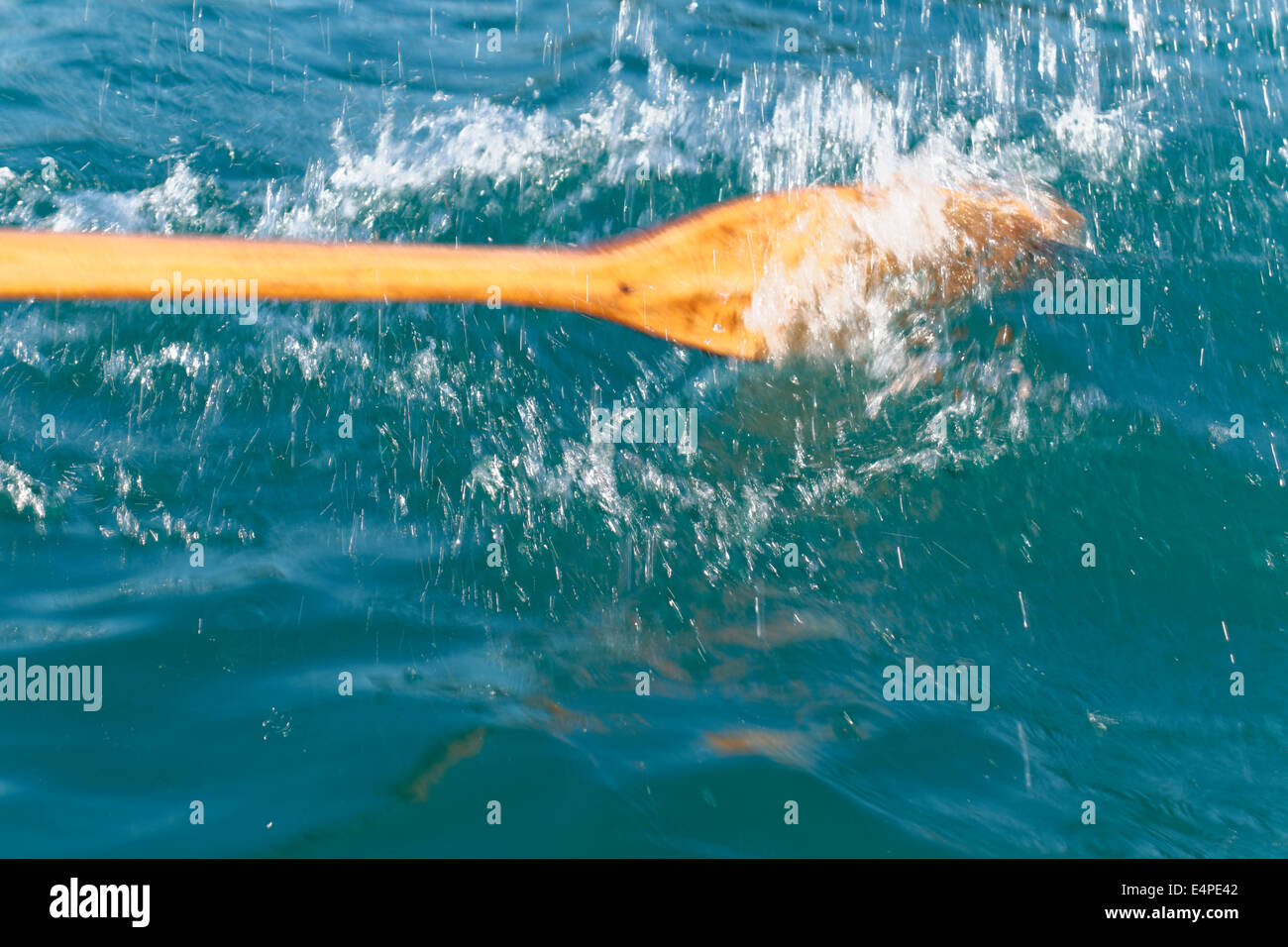 Rudder of a rowing boat in the water, Fuschlsee lake, Salzkammergut