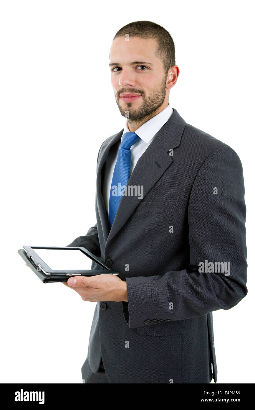 businessman using touch pad of tablet pc, isolated Stock Photo - Alamy