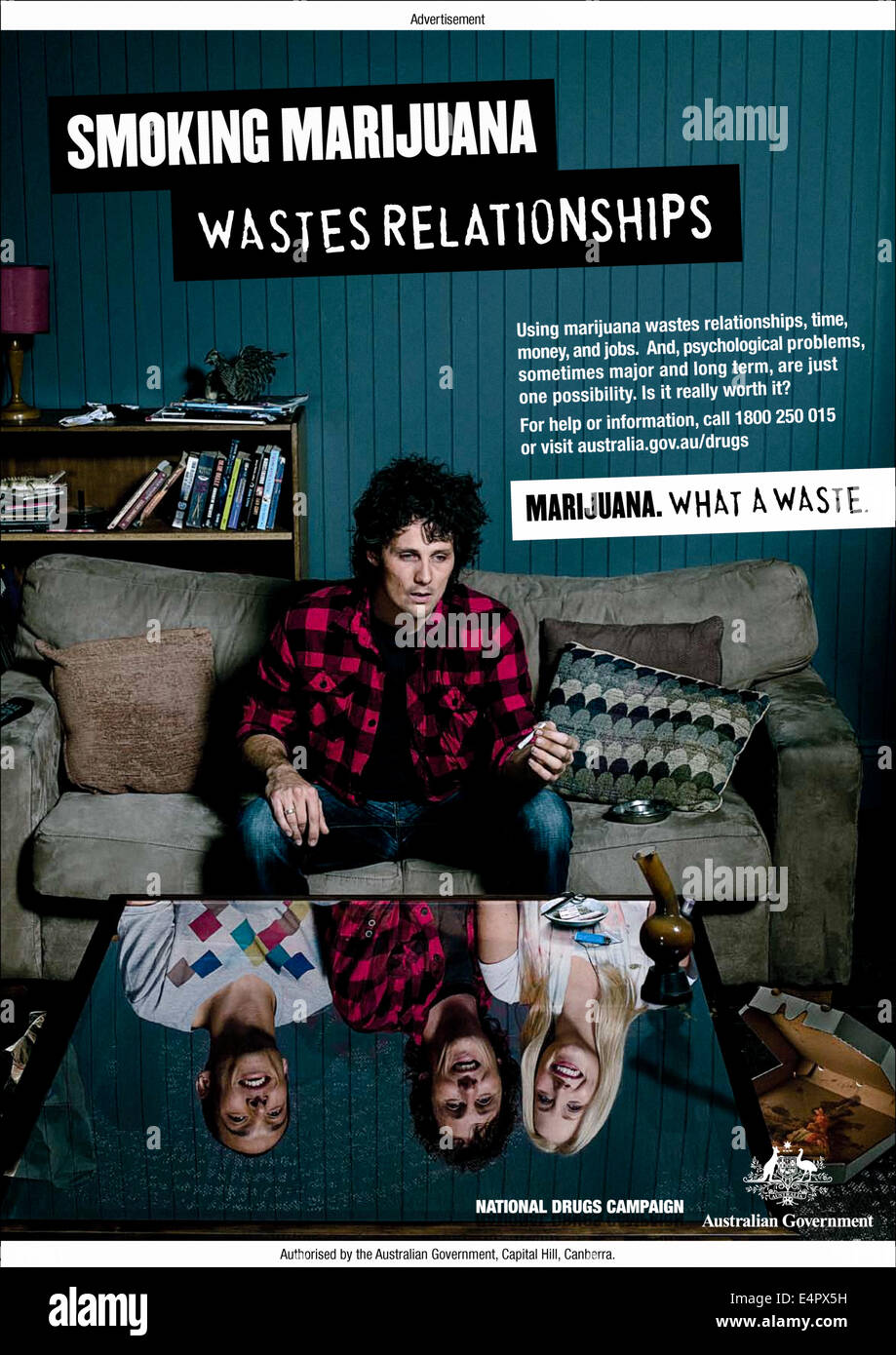 'Smoking Marijuana wastes relationships' print advert, part of the Australian 'Marijuana Wastes Potential' Campaign 2010. Stock Photo
