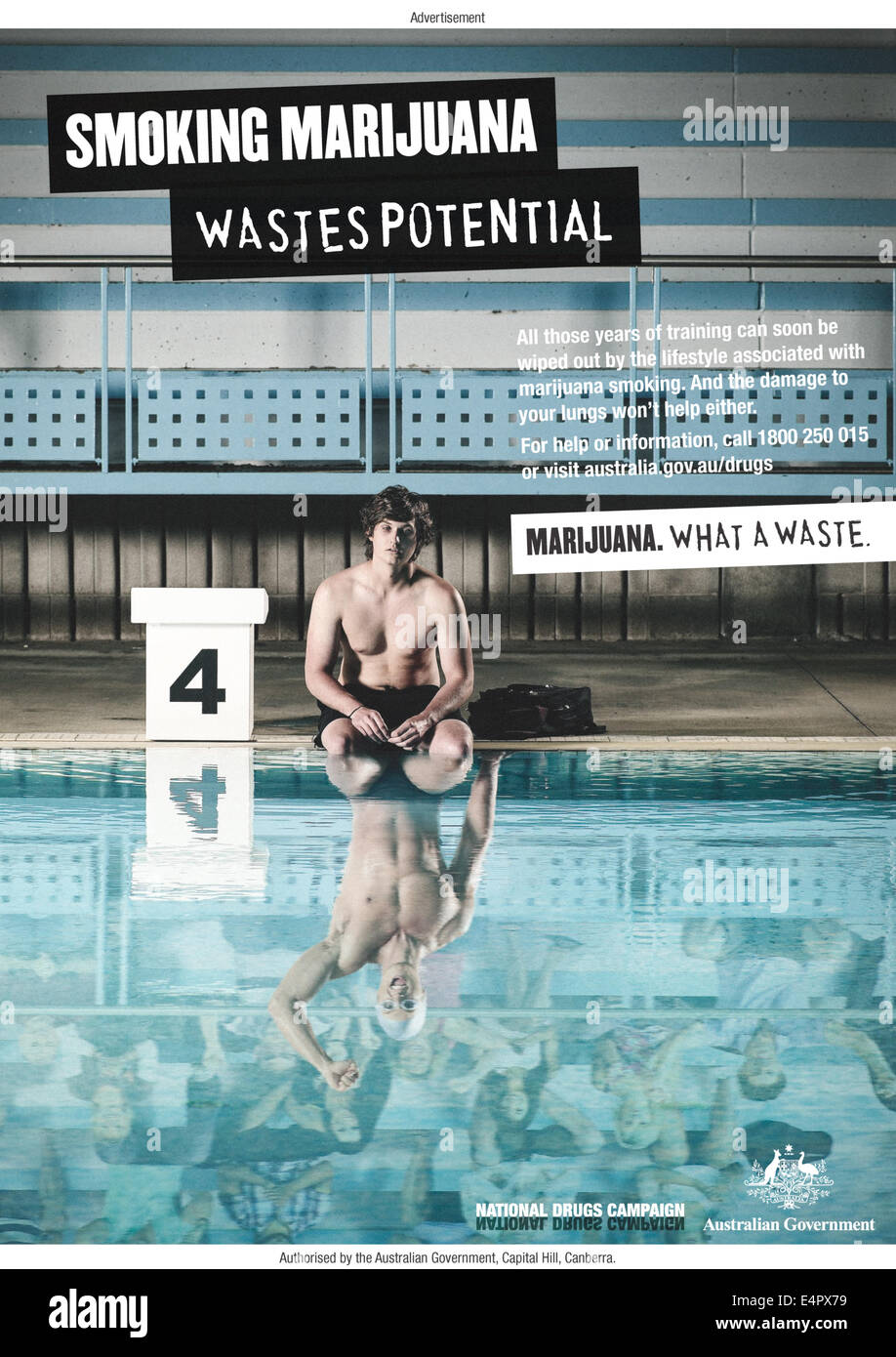'Smoking Marijuana wastes potential.' print advert, part of the Australian 'Marijuana Wastes Potential' Campaign 2010. Stock Photo