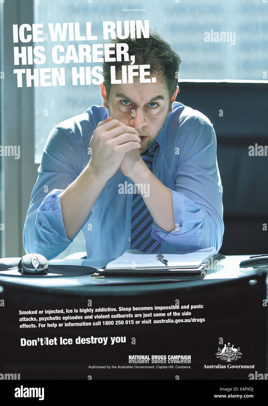 'Ice will ruin his career, then his life.' Print advert, part of the Australian 'Don't let Ice destroy you' Campaign 2010 Stock Photo