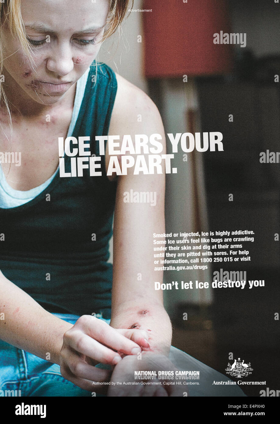 'Ice tears your life apart.' Print advert, part of the Australian 'Don't let Ice destroy you' Campaign 2010. Stock Photo