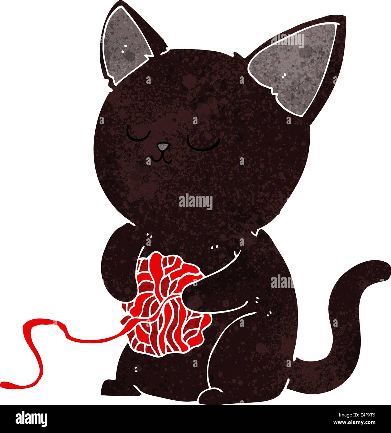 Cartoon Cute Black Cat Playing With Ball Of Yarn Stock Vector Image