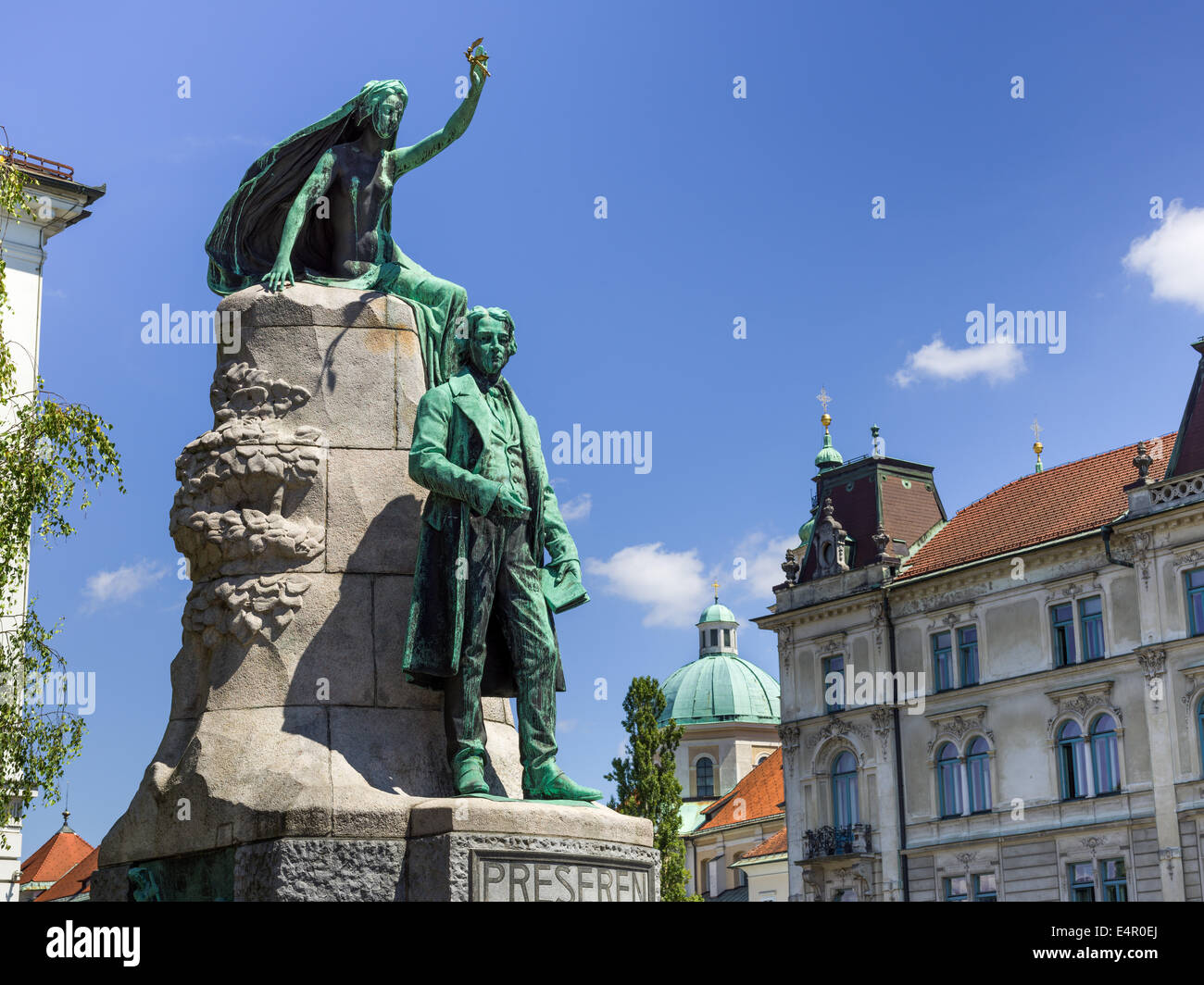 Ljubljana Slovenia Laibach capital city Slovenia city view sightseeing Prešeren Monument, France Prešeren Stock Photo