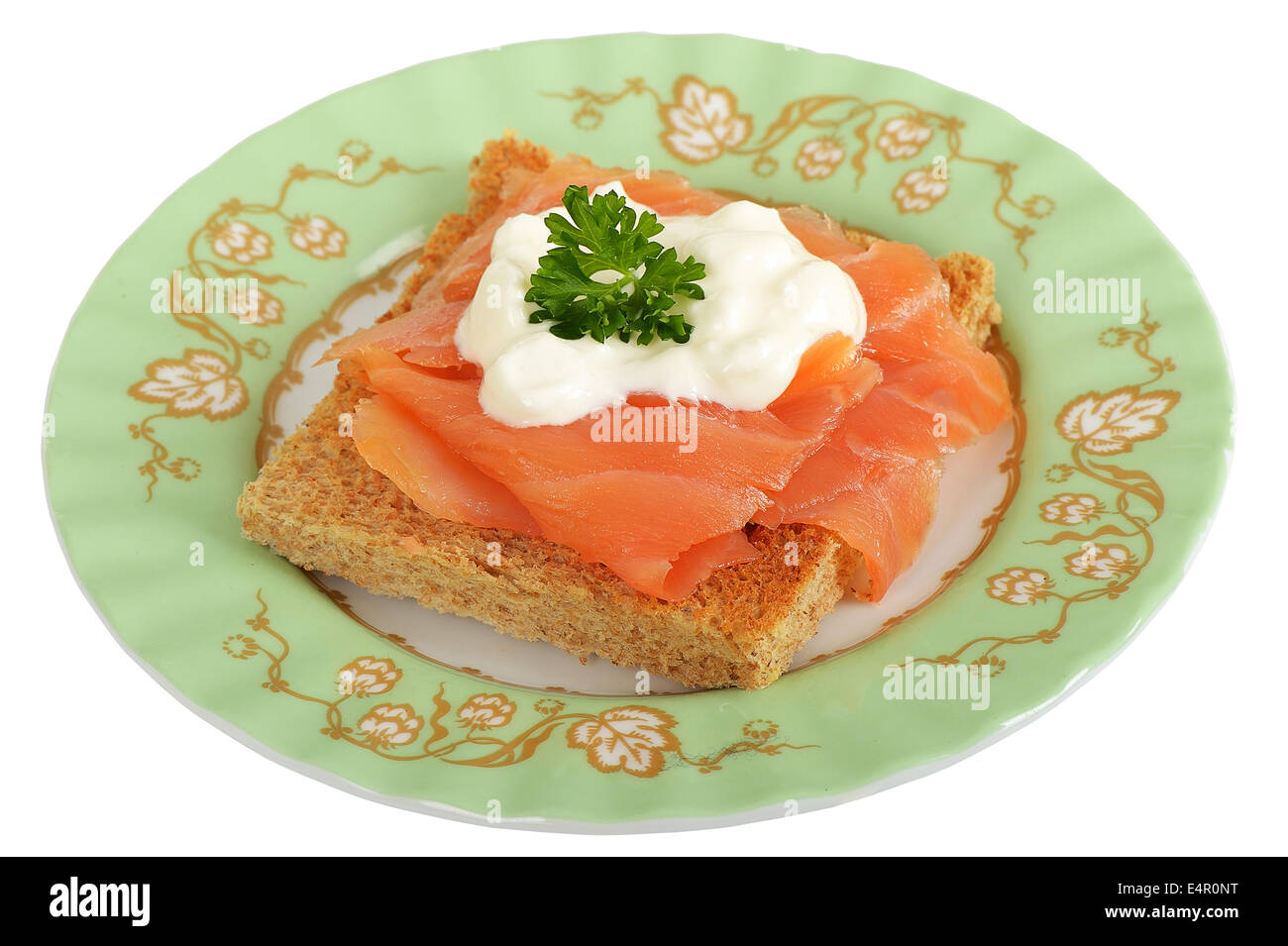 Smoked Salmon And Cottage Cheese On Toast Stock Photo 71805604