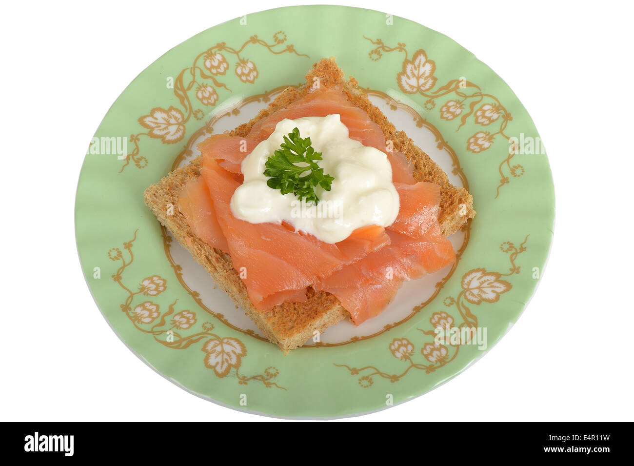 Smoked Salmon And Cottage Cheese On Toast Stock Photo 71805829