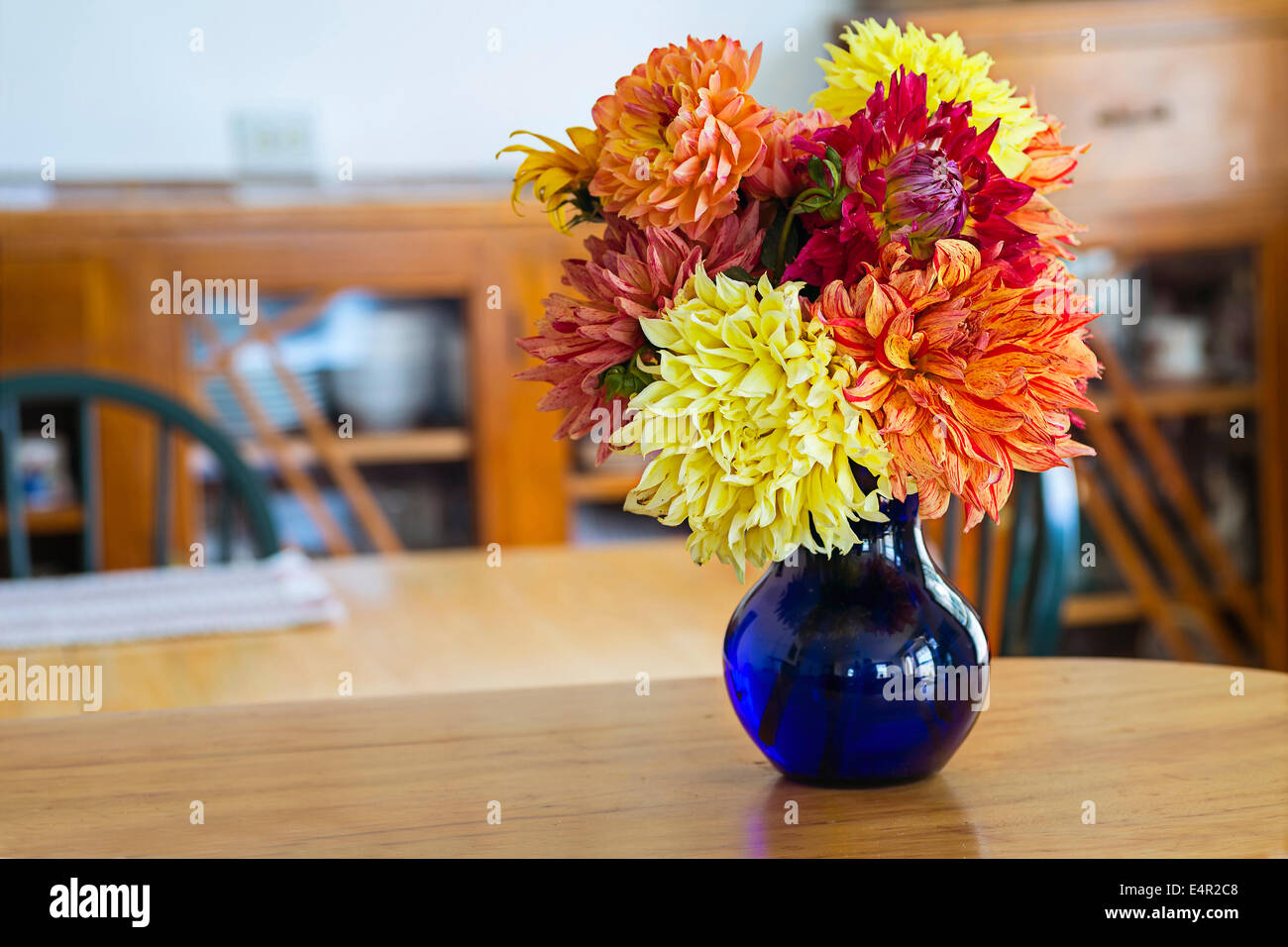 Home style fall bouquet with garden flowers. Stock Photo