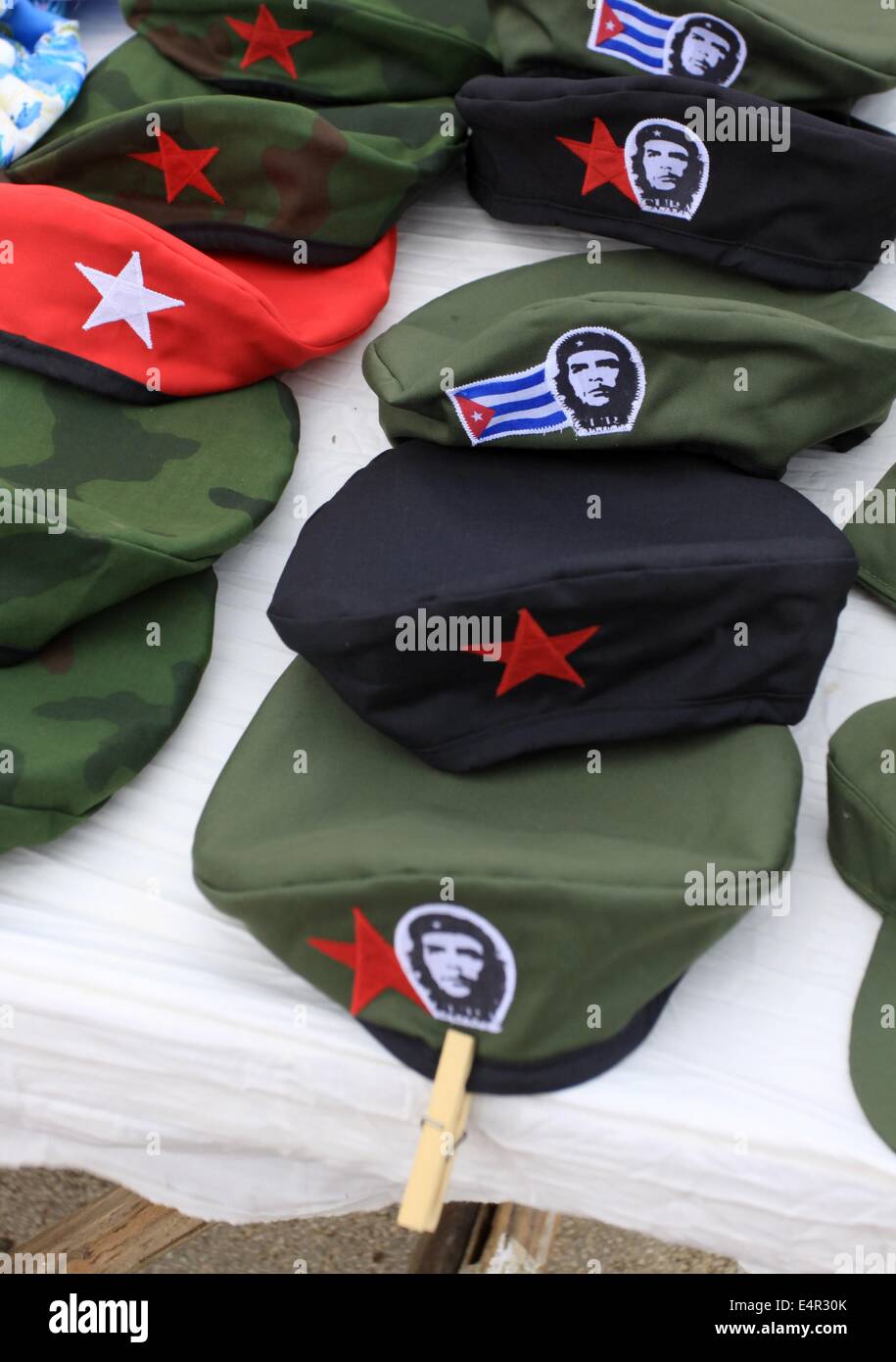 Typical Cuban souvenirs - berets with the red star and a depiction of  revolutionary hero Ernesto Che