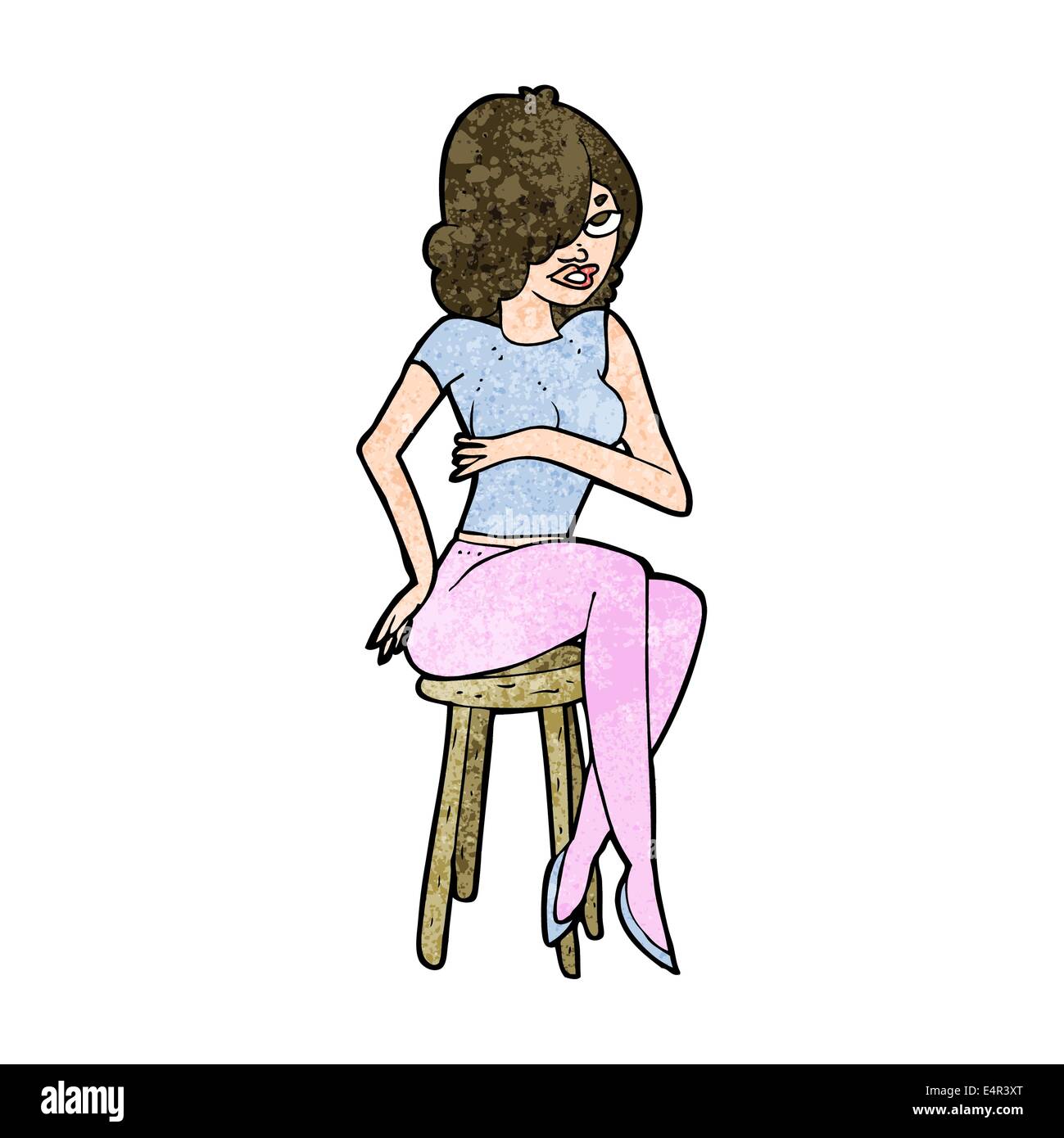 cartoon woman sitting on bar stool Stock Vector