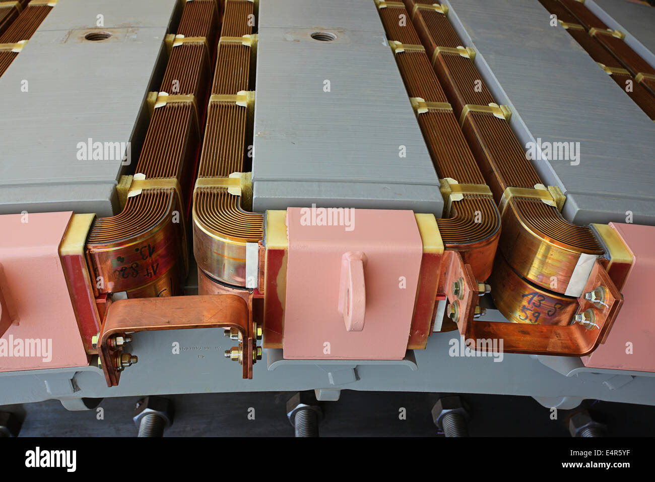 Close up detail of copper rotor bars on a giant crusher motor, Zambia Stock Photo Alamy