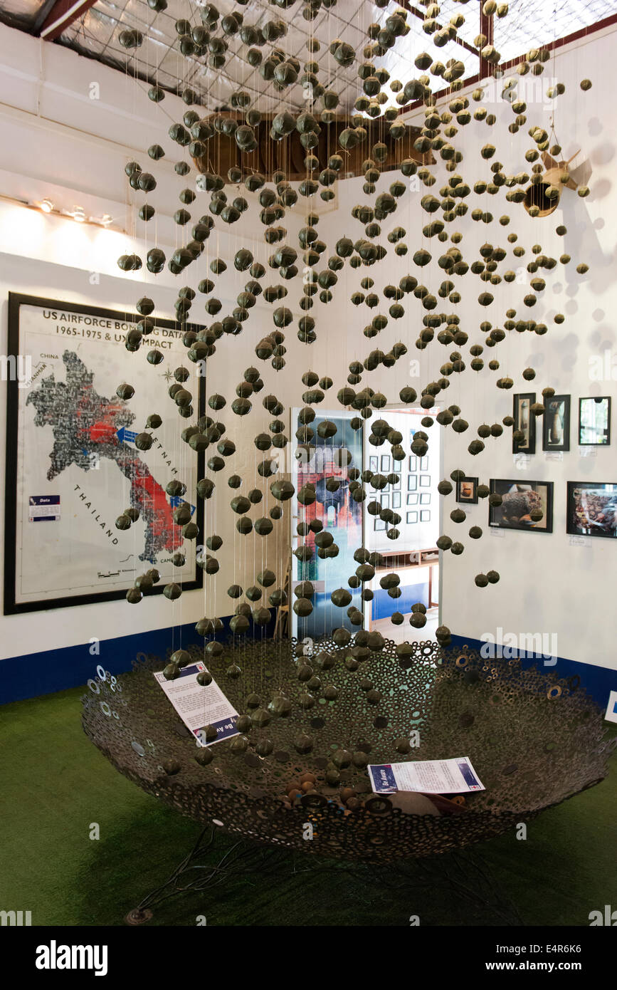 Display made from unexploded ordnance (UXO), in this case bombies, in the COPE Center visitor center. Stock Photo
