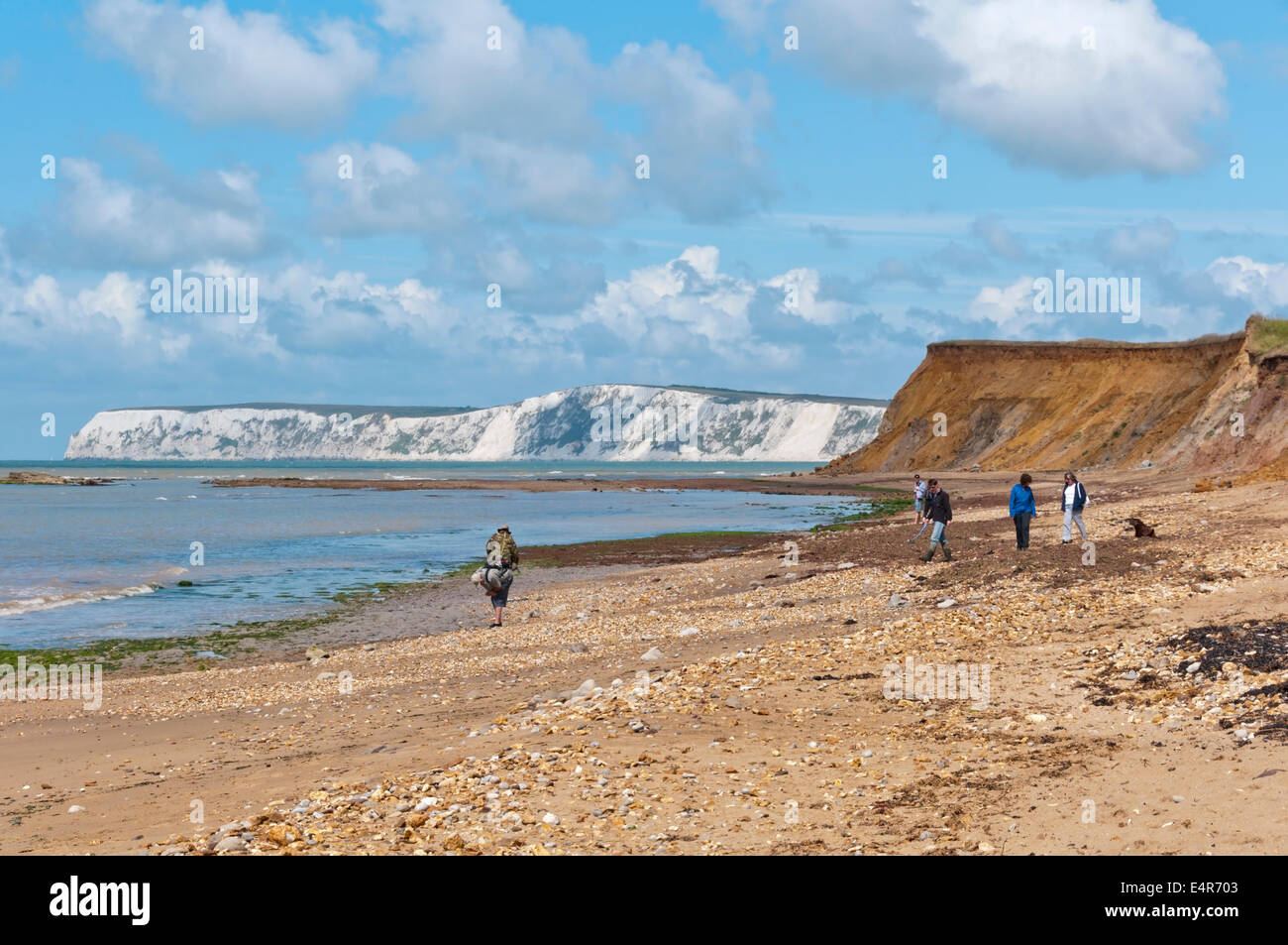 Fossil hunters on the beach at Brook Bay on the Isle of Wight. Stock Photo