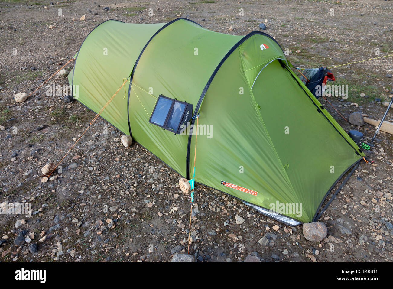 Vango F10 Nitro Lite Tent with a Goal Zero Solar Panel Attached Iceland  Stock Photo - Alamy