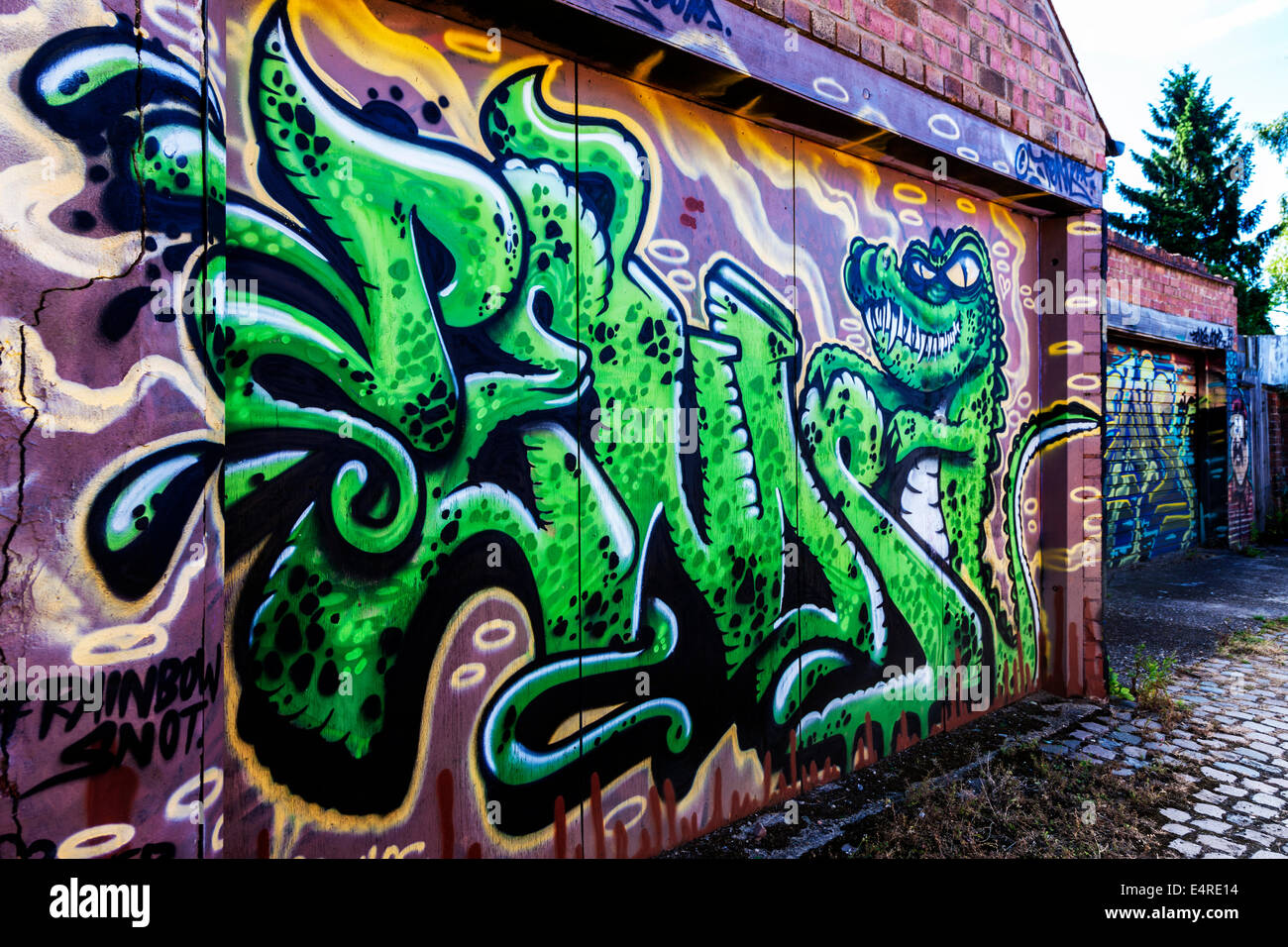 Graffiti On Garage Doors In A Service Road Abington Northampton