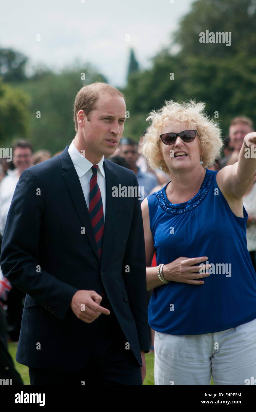 Coventry, UK. 16th July, 2014. HRH The Duke of cambridge speaking with the Earlsdon Primary School Hedteacher Mrs Gill Naylor at the sports day event held my the school at The Coventry War Memorial Park Credit:  John Martin/Alamy Live News Stock Photo