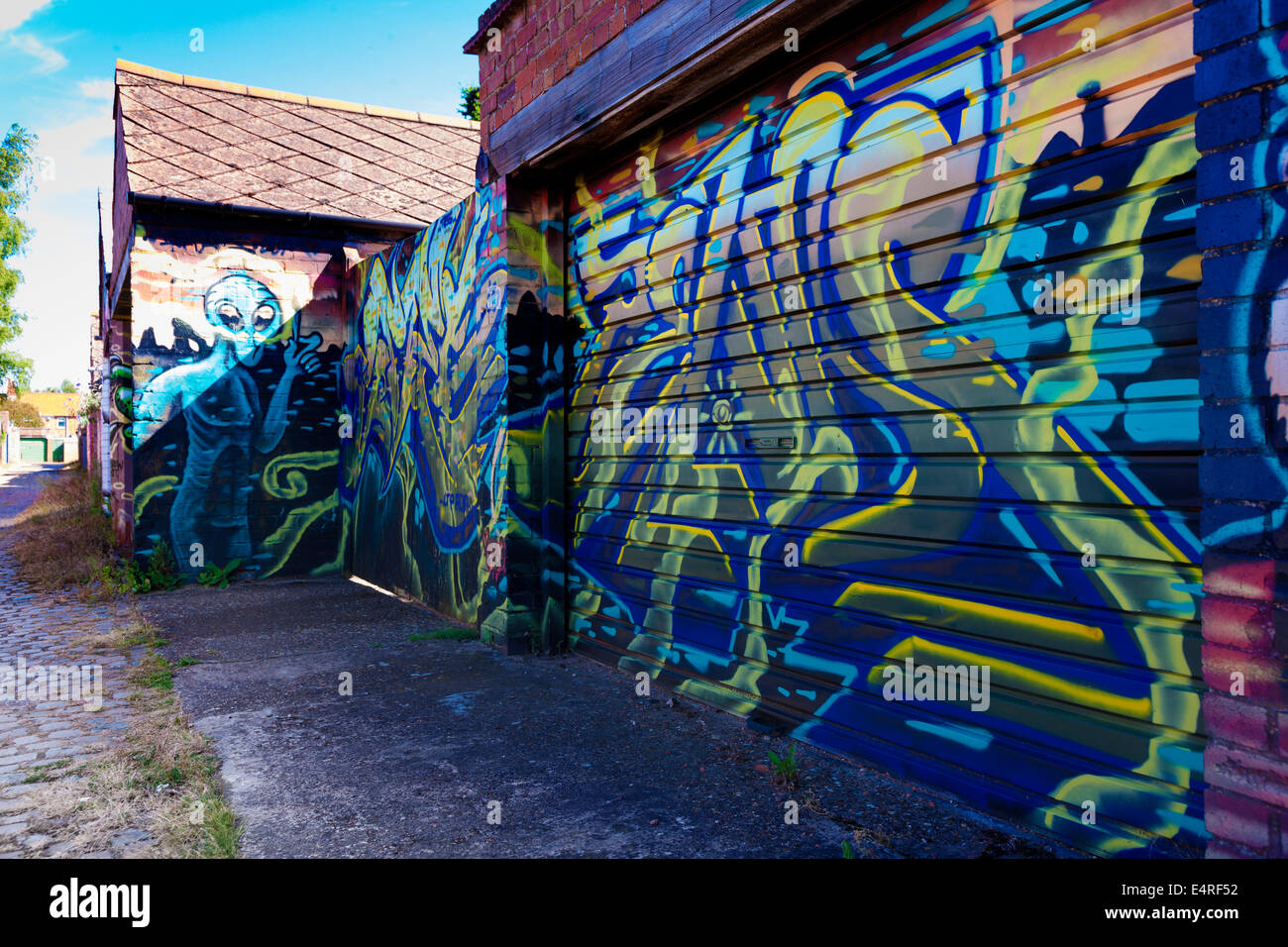 Graffiti On Garage Doors In A Service Road Abington Northampton