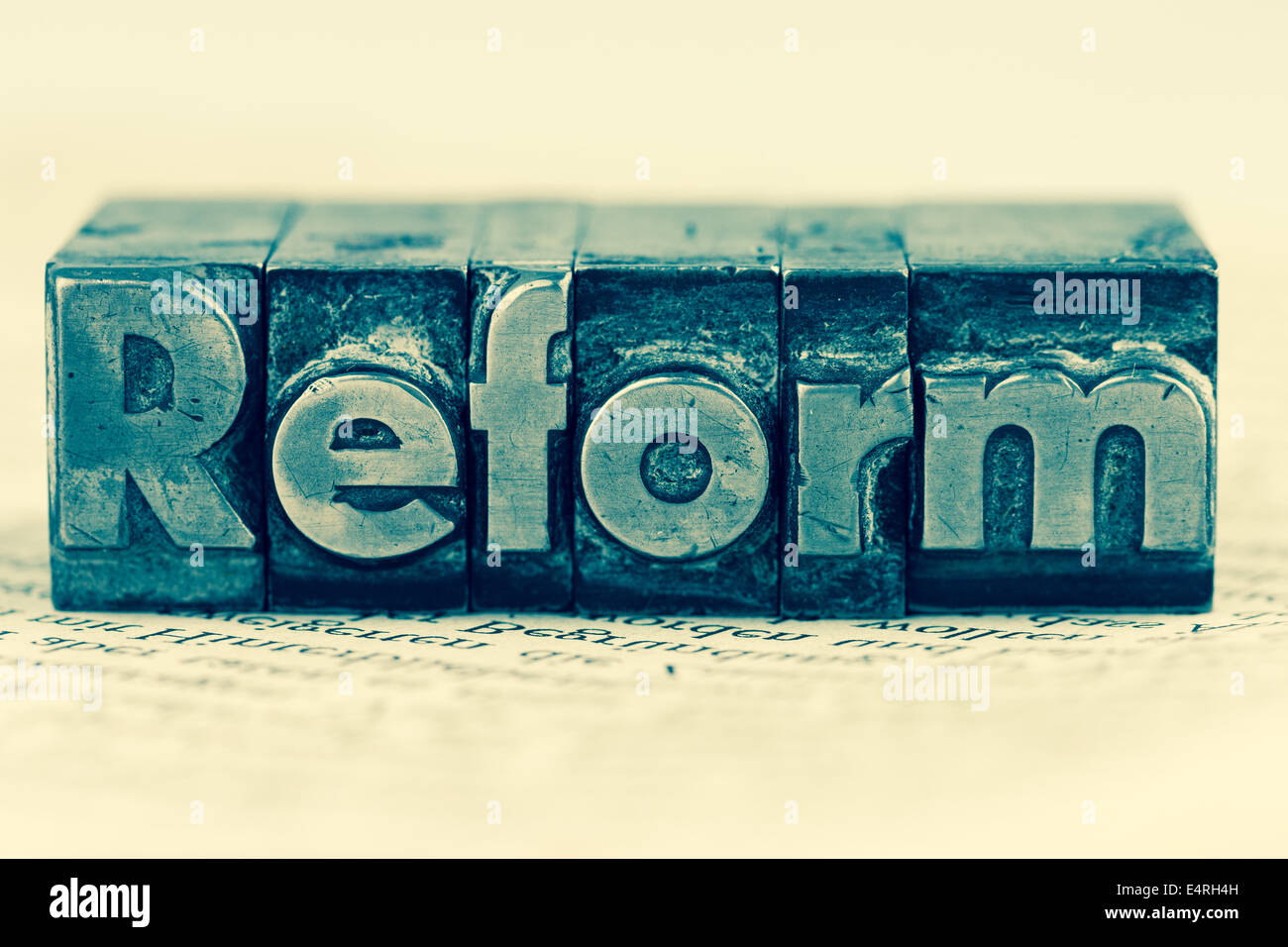 "The word ""Reform"" in letters of lead written. Symbolic photo for quick correspondence", Das Wort " Reform " in Bleibuchstaben Stock Photo