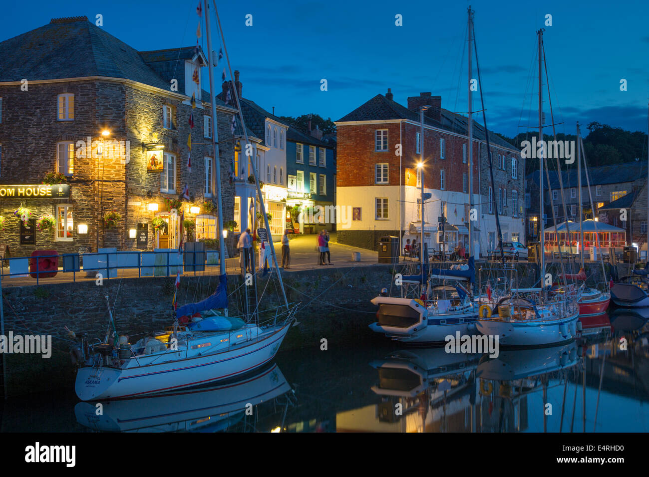 Twilight over harbor village of Padstow, Cornwall, England Stock Photo