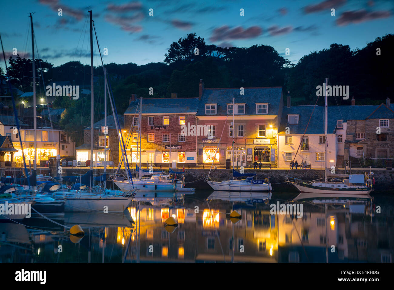 Twilight over harbor village of Padstow, Cornwall, England Stock Photo