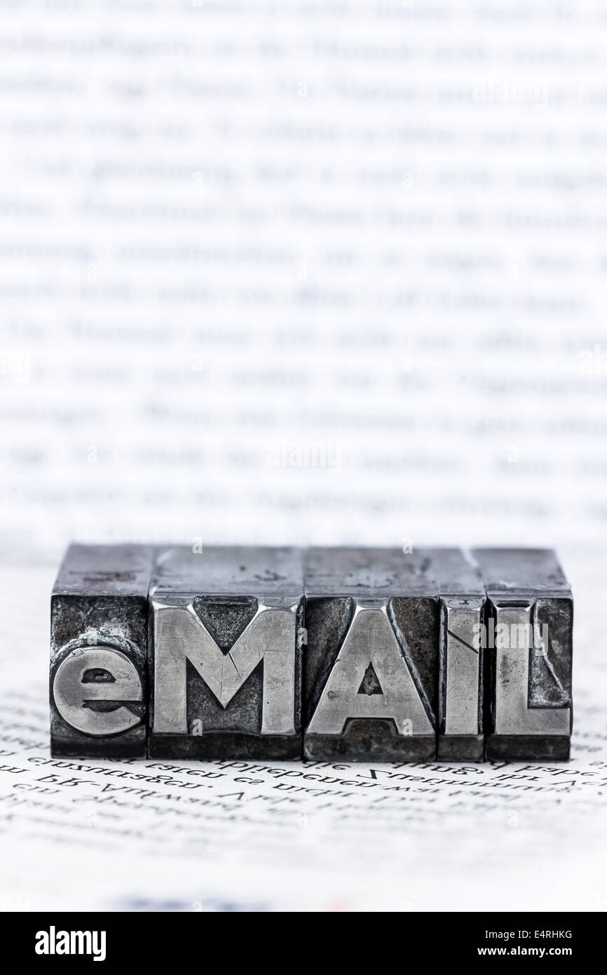 'The word ''e-mail'' in letters of lead written. symbolic photo for quick correspondence', Das Wort ' e-mail ' in Bleibuchstaben Stock Photo