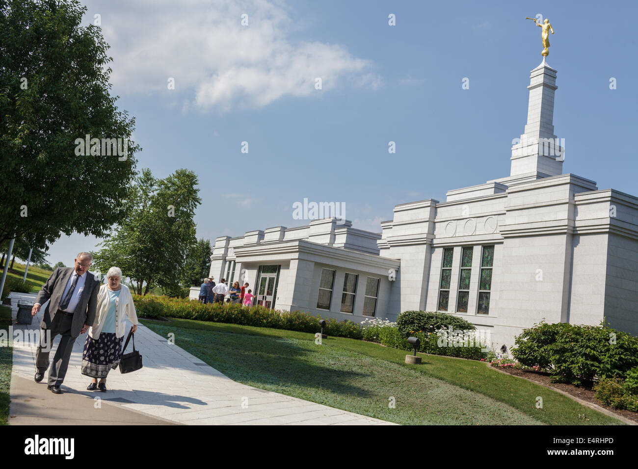 Mormon tourists visit Palmyra Temple, NY State, built 2000 on land once