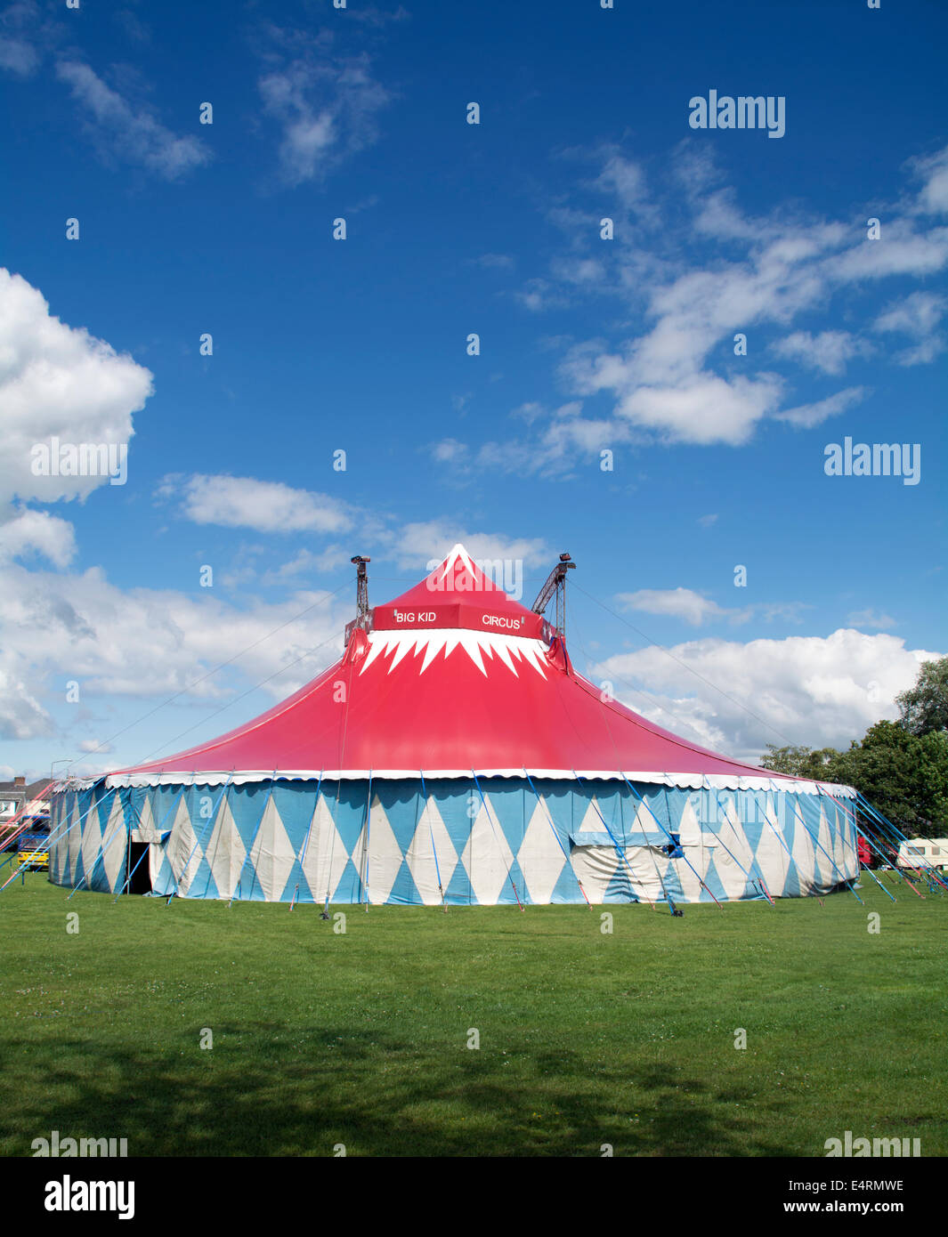 The Big Kid Circus big top on a sunny summer afternoon. Stock Photo