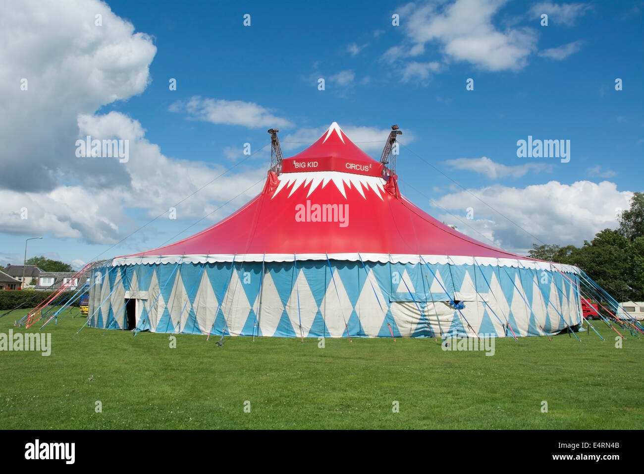 The Big Kid Circus big top on a sunny summer afternoon. Stock Photo