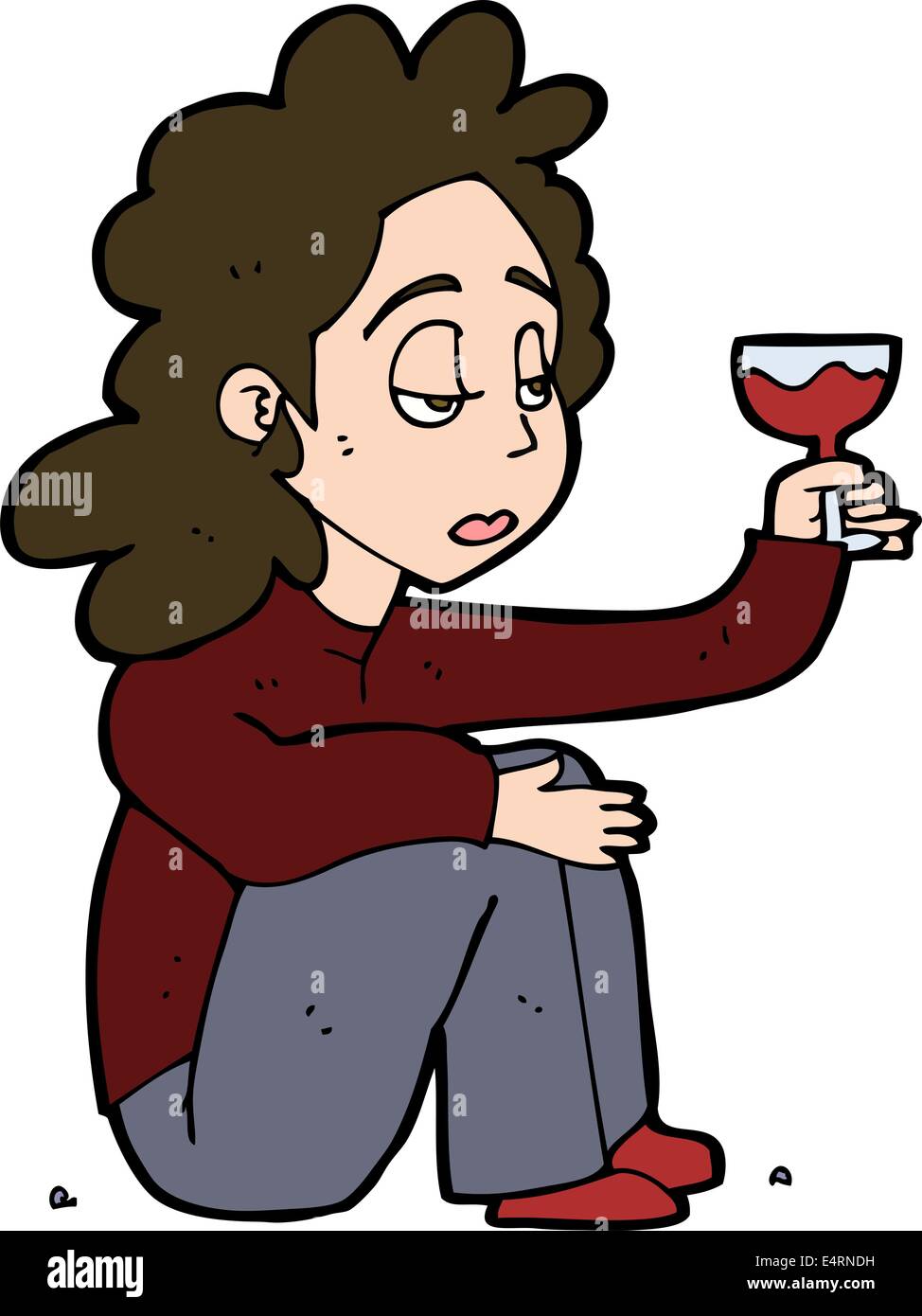 cartoon unhappy woman with glass of wine Stock Vector Image & Art - Alamy