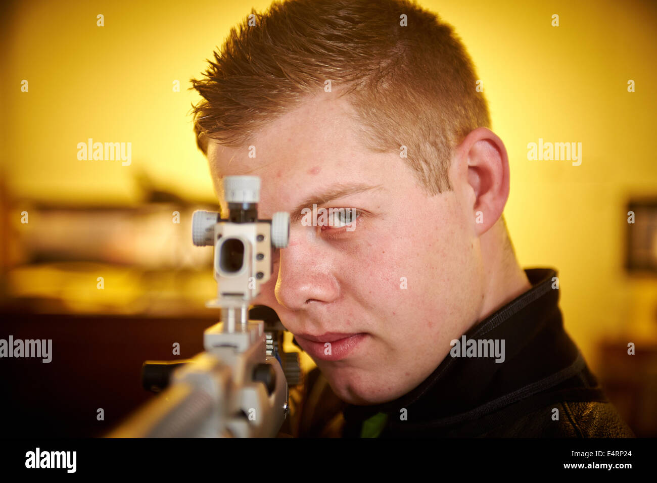 Dan Rivers practising using a Walther air rifle at the Wantage Target ...