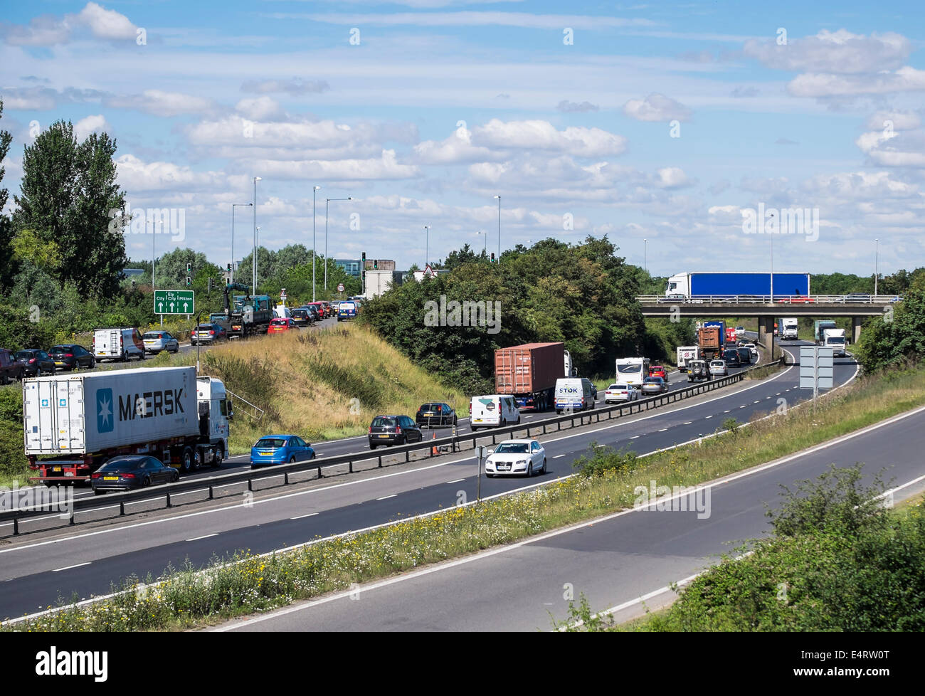 Traffic jam on A14 again at A10 junction J33 Milton Stock Photo