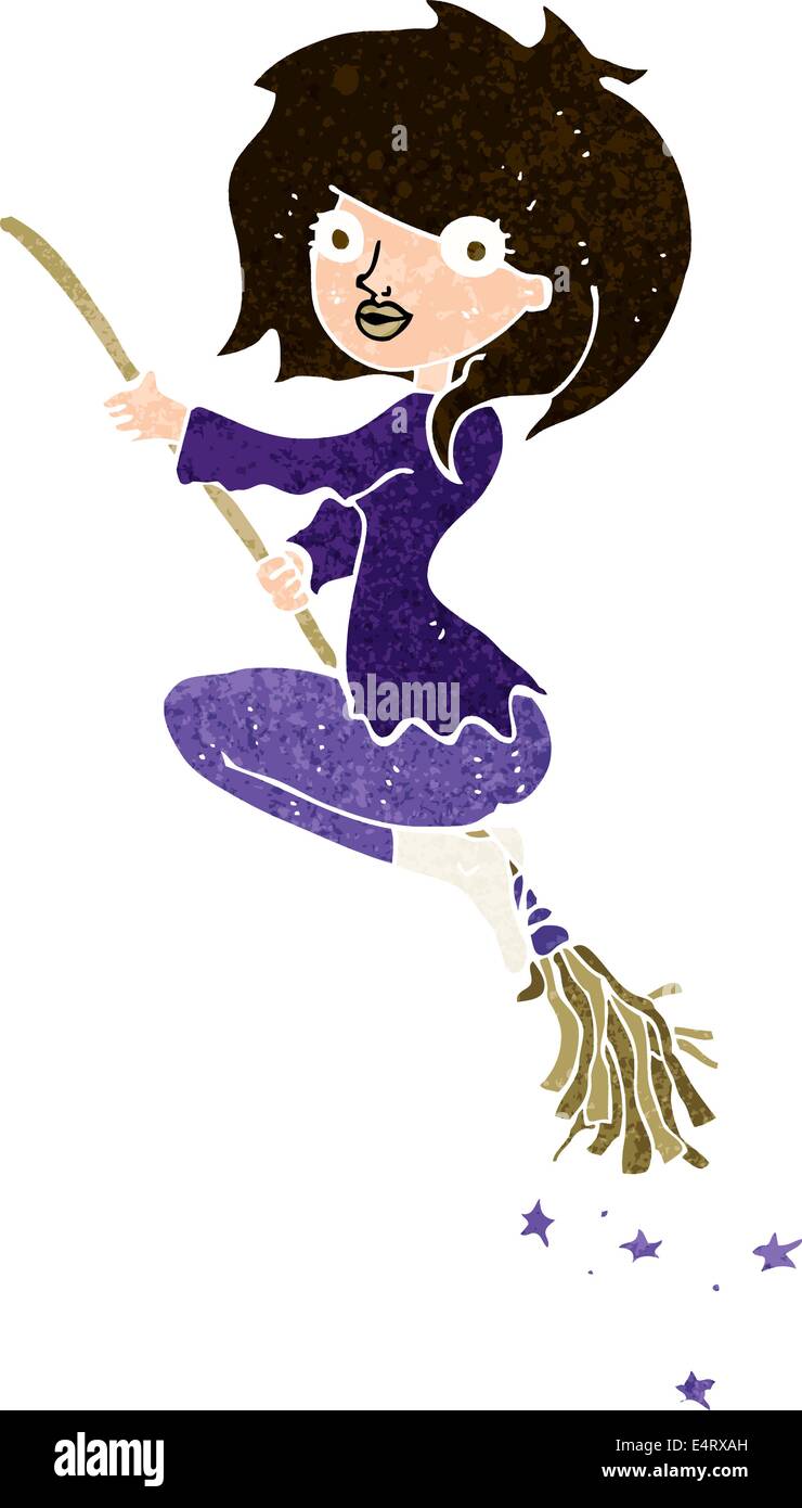 cartoon witch riding broomstick Stock Vector Image & Art - Alamy