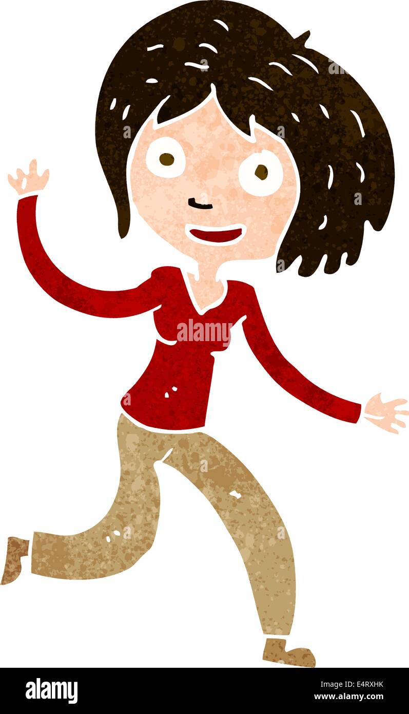 cartoon happy waving girl Stock Vector Image & Art - Alamy