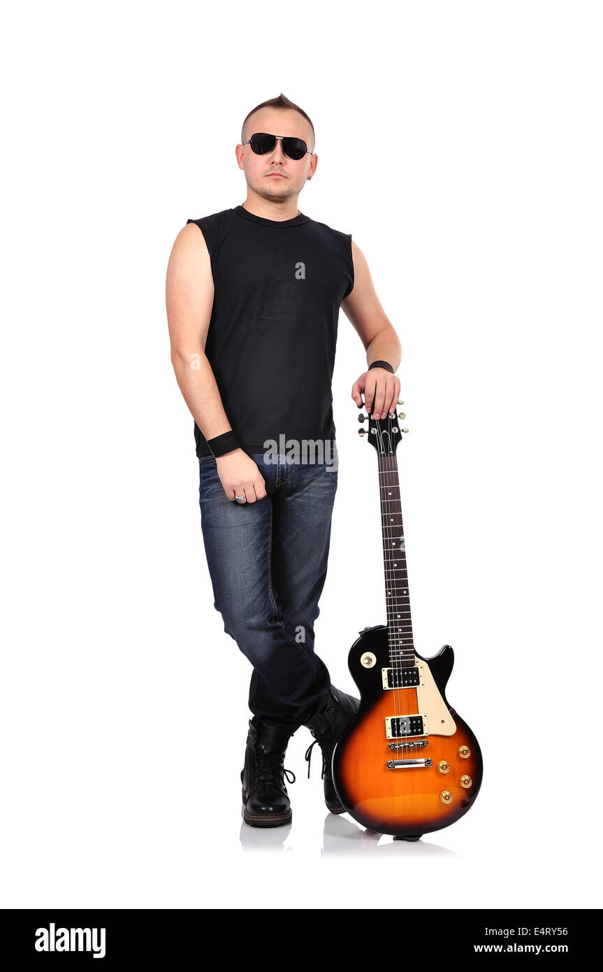 rock musician with electrical guitar Stock Photo