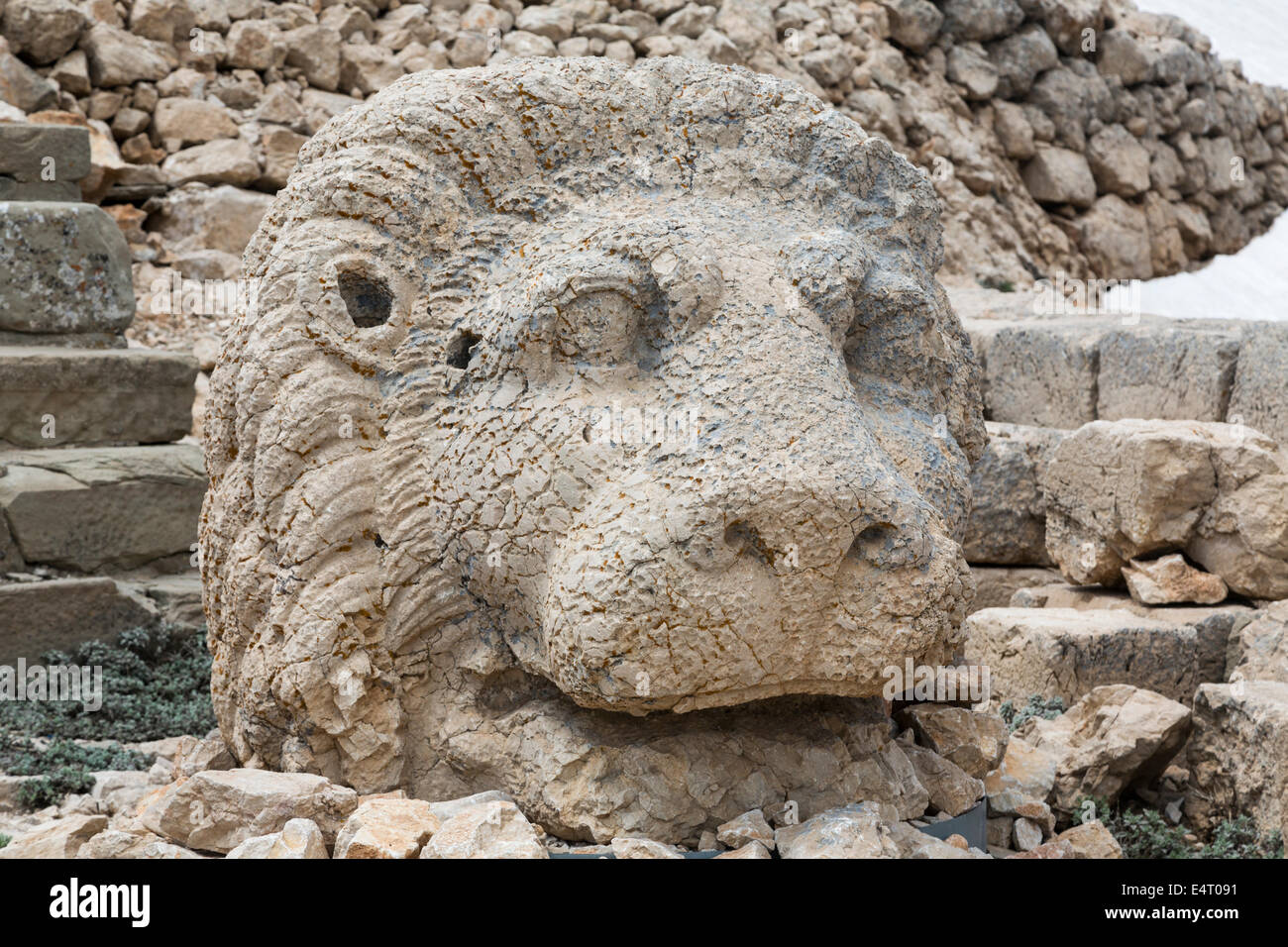 colossal lion head, east terrace, Nemrut or Nemrud Dagh, Anatolia, Turkey Stock Photo
