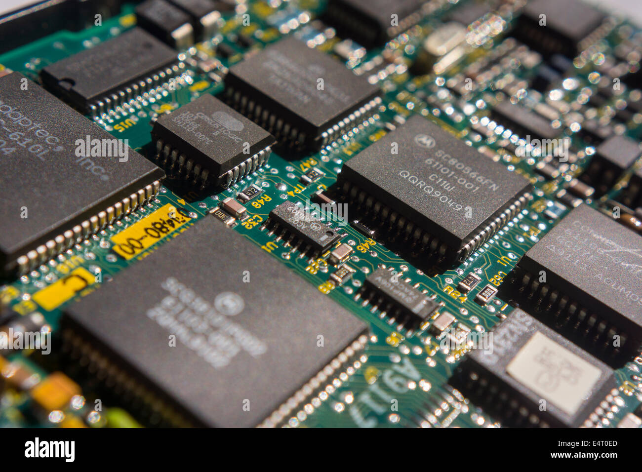A circuit board resembles a city map, from a circa 1992 hard drive seen on